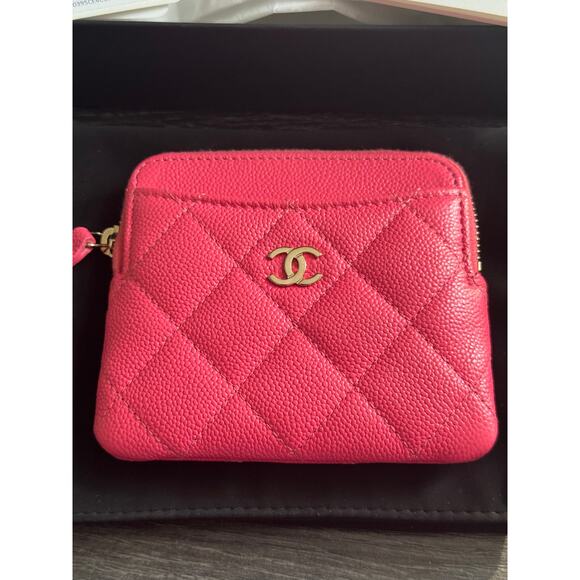 Authentic Chanel Pink Caviar Quilted Zip Card Holder Wallet 23S Gold Hardware - Picture 4 of 11